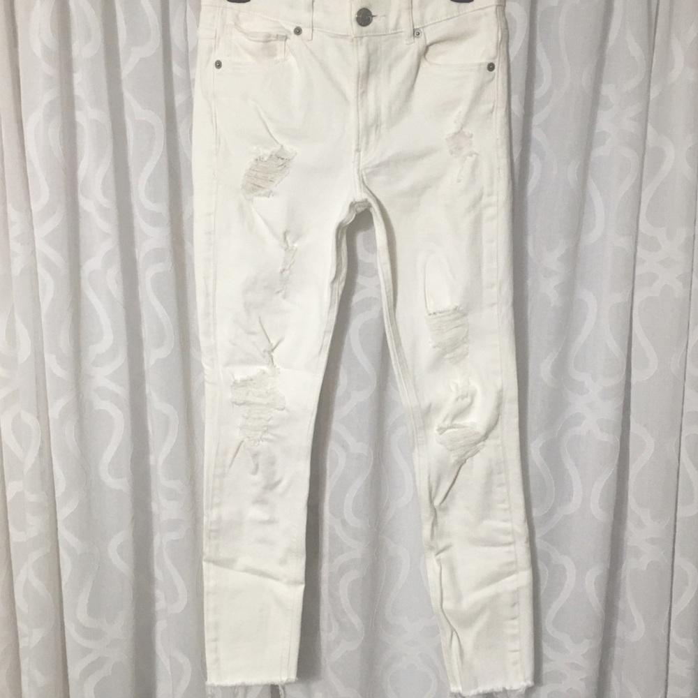 Express White Ankle High Rise Ripped Jeans 4